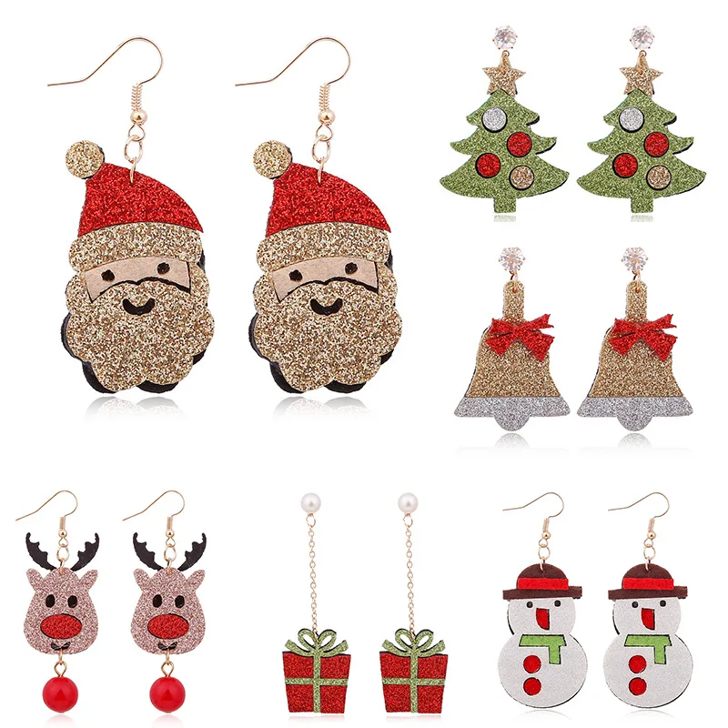 

N785 Christmas Earrings For Women Kawaii Charm Long Earrings Xmas Female Jewelry Hook Short Earing Paired Xmas Gifts, 6 designs