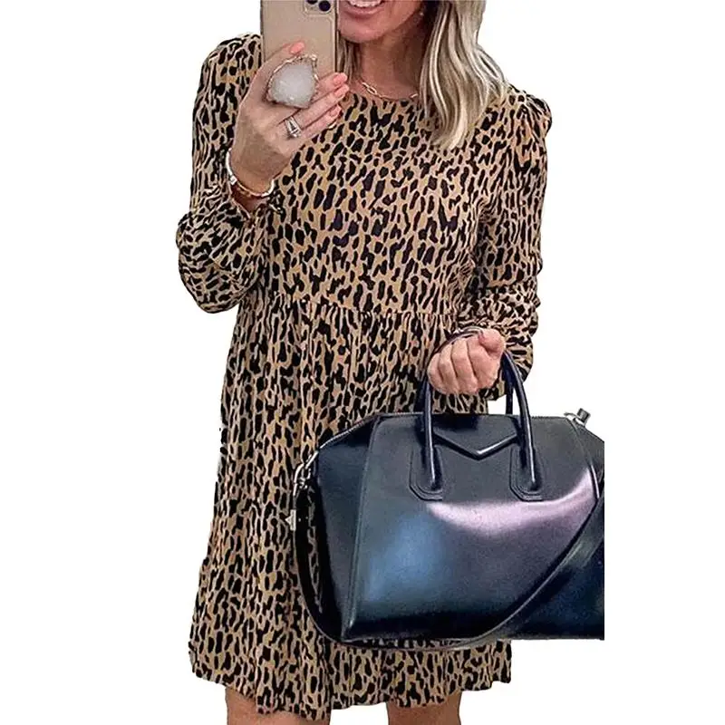 

Wholesale Customized Women Ruffle Round Neck Long Sleeve Dresses For Women