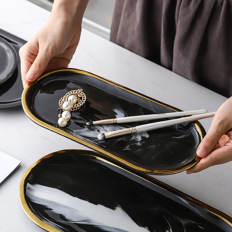 

Nordic simple light luxury ceramic ink marble jewelry storage tray storage Phnom Penh ceramic tray, Customized color