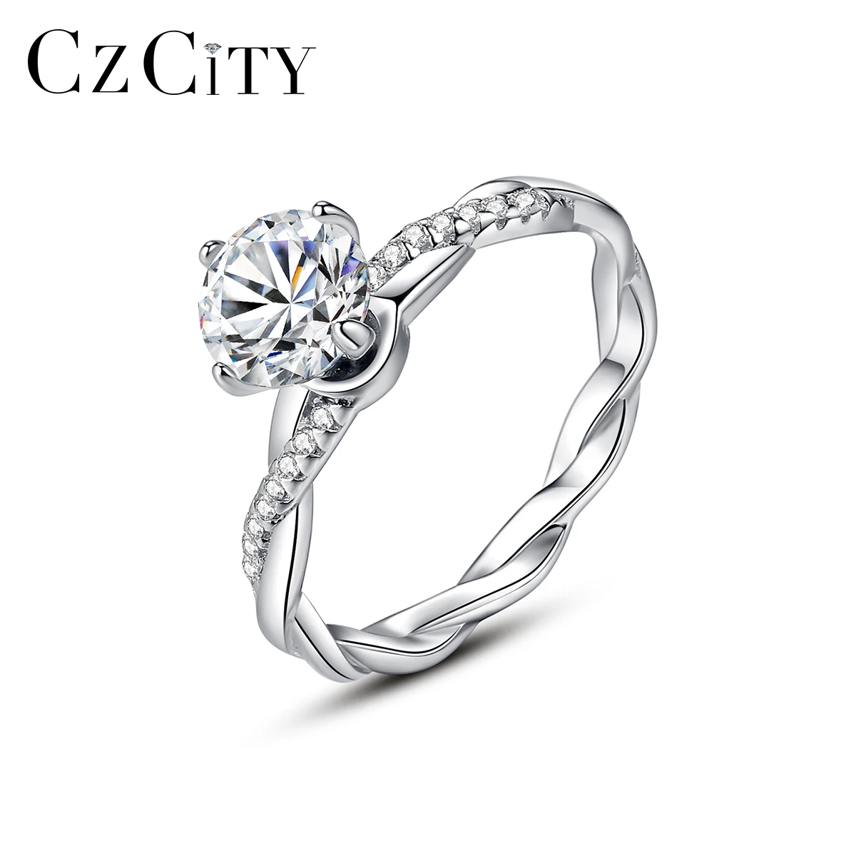 

CZCITY Wave CZ Paved Etarnity Sterling Silver VVS Band Engagement Diamond Unique Moissanite Ring