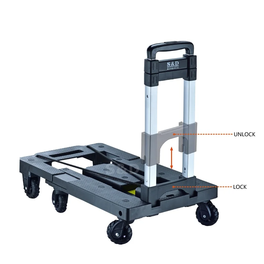 
150kg load compact aluminum platform lightweight portable 7-wheel flatbed dolly folding shopping luggage hand trolley cart truck 