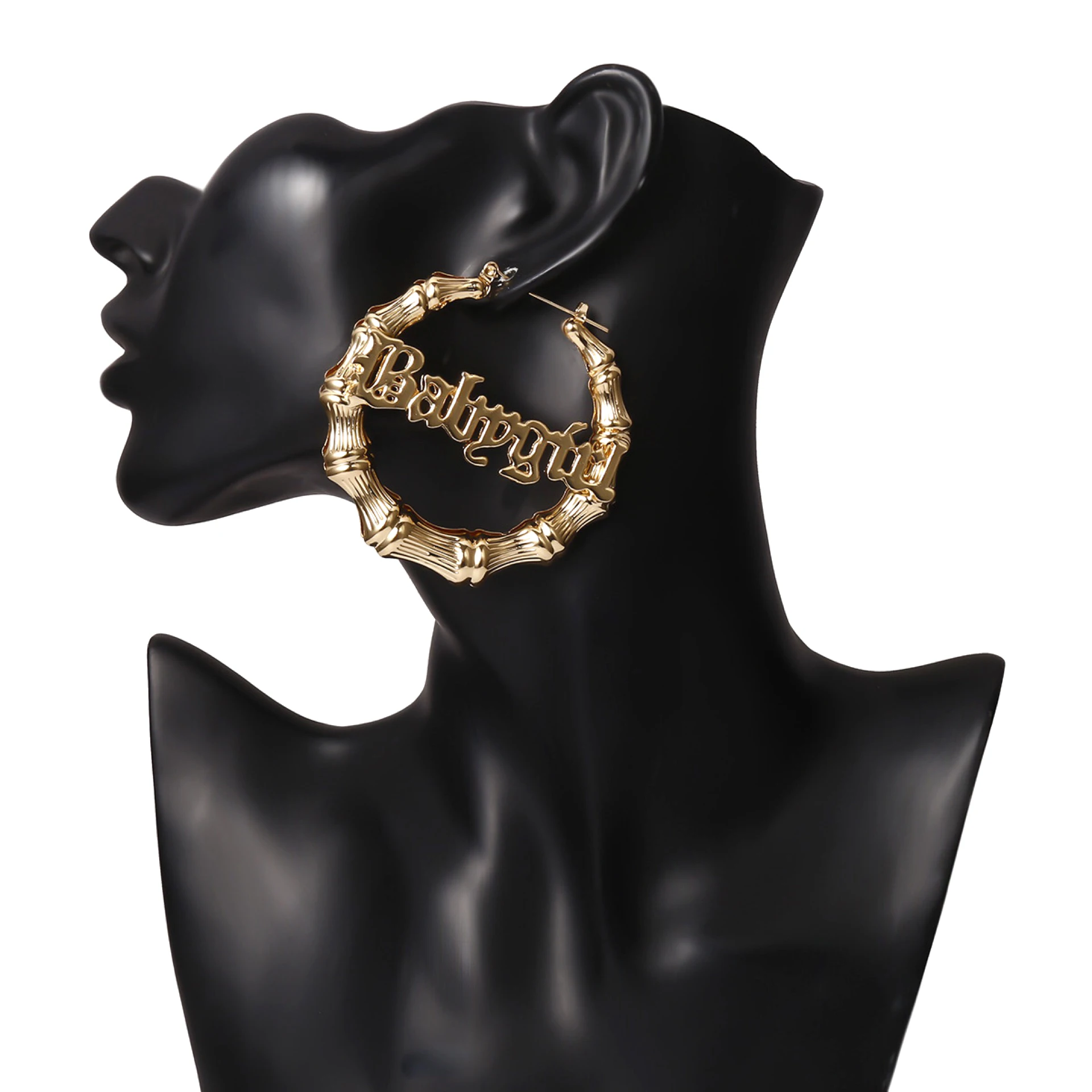 

Wholesale Old english custom bamboo hip hop name babygirl hoop earrings