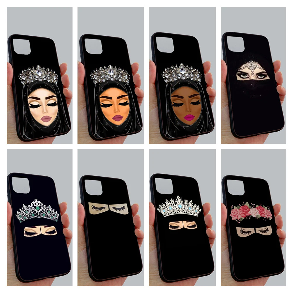 

Glass Back Case XR XS Soft Side Phone Case For Iphone 5s se 6s 7 8 plus 11 12 mini pro max Black muslim islamic girl boy Bags