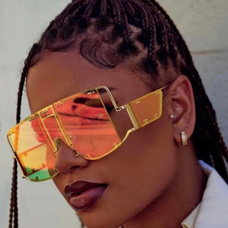 

Vintage Trendy Shades Famous Brand Sunglasses Women River Optical Unique Luxury Designer Metal Oversized Sun Glasses For Ladies, As show /custom colors