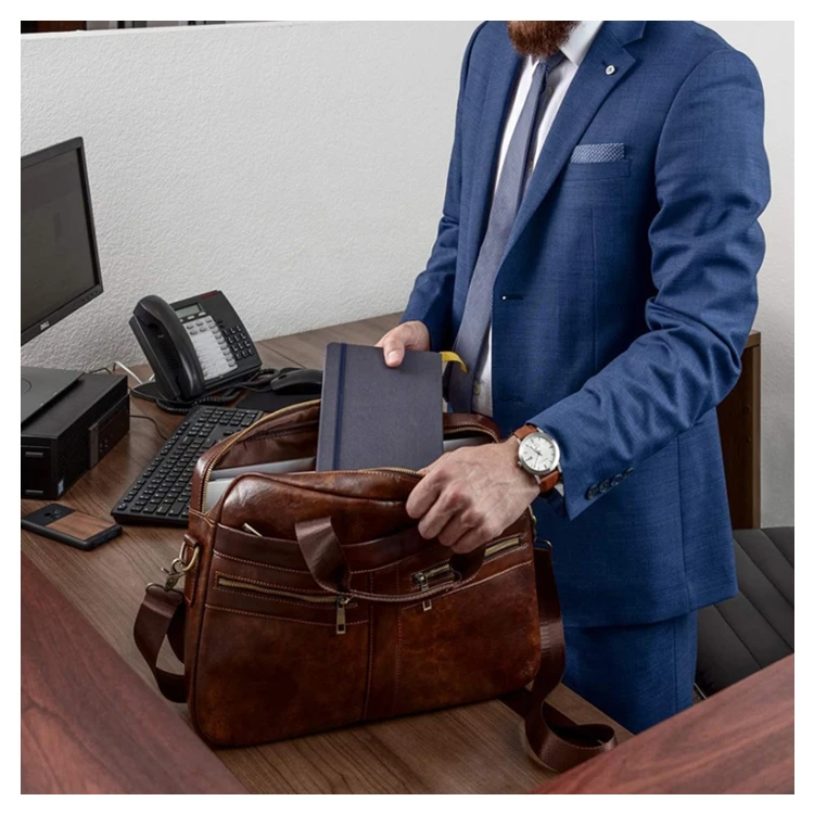 

2021 High quality wholesale Multi-function Messenger bag leather laptop briefcase men laptop leather bags