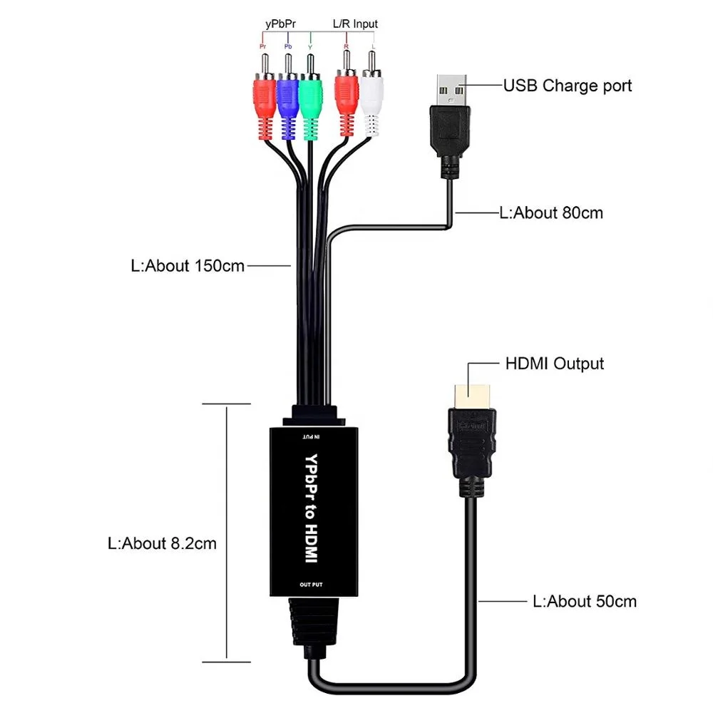 

OZSC-3 RCA RGB YPbPr to HDMI Converter Component Adapter Cable Supports 1080P 60Hz Video Audio for Laptop Xbox One PS4 HDTV, Black