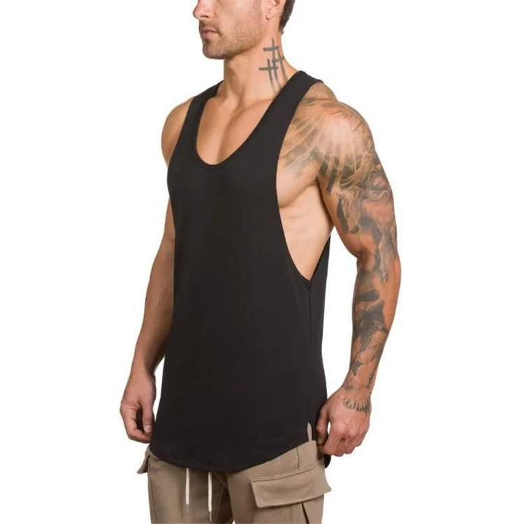 

Brand Cotton Running Singlets Sleeveless Drop Armhole Gym Stringers Mens Fitness Tank Tops, As show