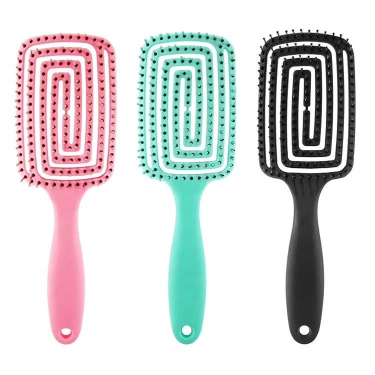 

Manufacturer Salon Hair Styling Tool Custom Logo Printing Massage Hairbrush ABS Vent Detangling Curved Hair Brush for Curly Hair, Black,green,pink