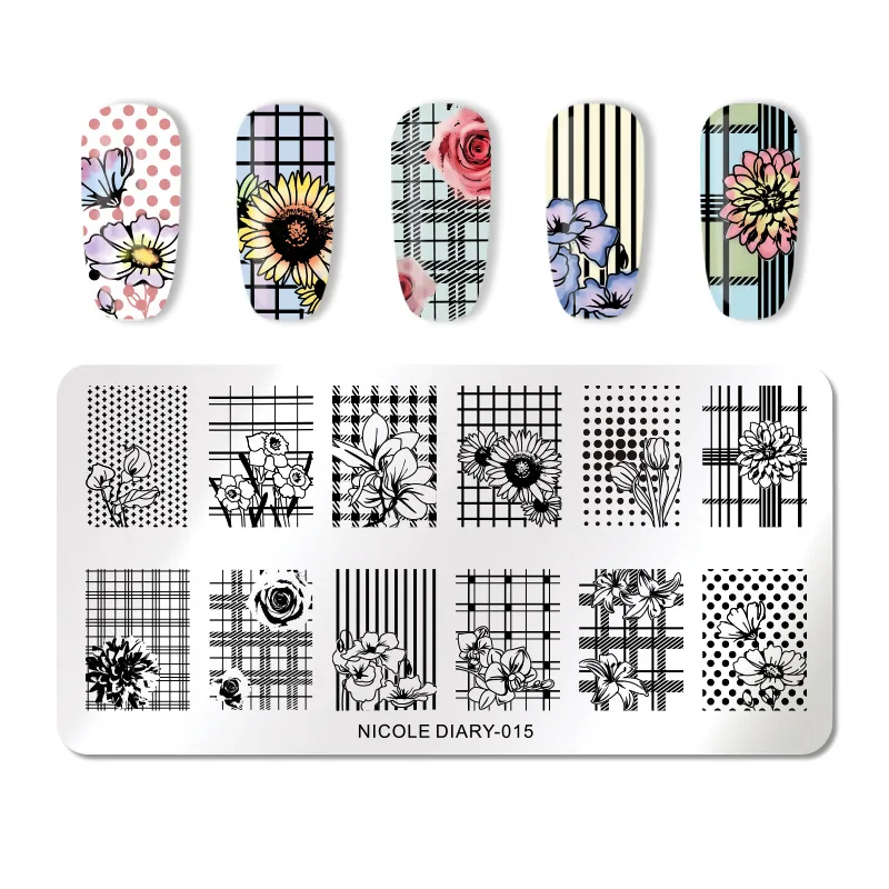 

NICOLE DIARY Custom square Cute Design Nail Decorative Printed Plate Art Nail Stamping Plates, Stainless steel