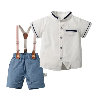 

F11024A Summer baby boy set cotton shorts short-sleeved two-piece children's wear, White / yellow /light blue