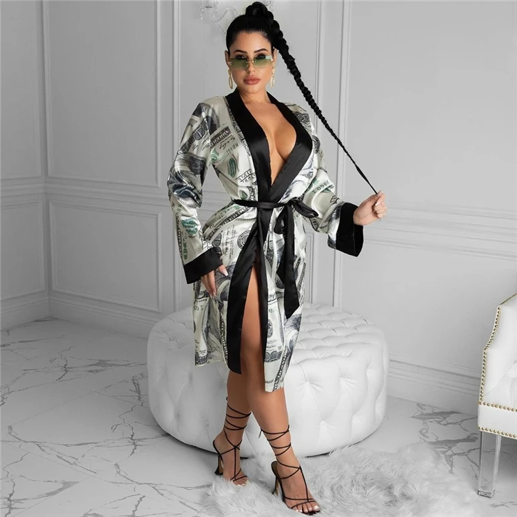 Latest Design Casual Fashion Sexy Women Printing Cute Clothing Ladies Sexy Cardigan Bandage Women Dresses