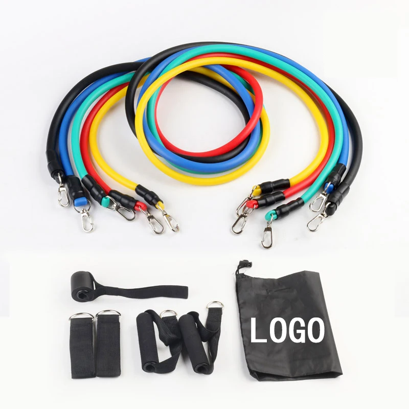 

Custom Logo Durable Elasticity 150Lbs 11 pcs 11pcs Resistance Bands Tubes Set with Carabiner for Exercise Training