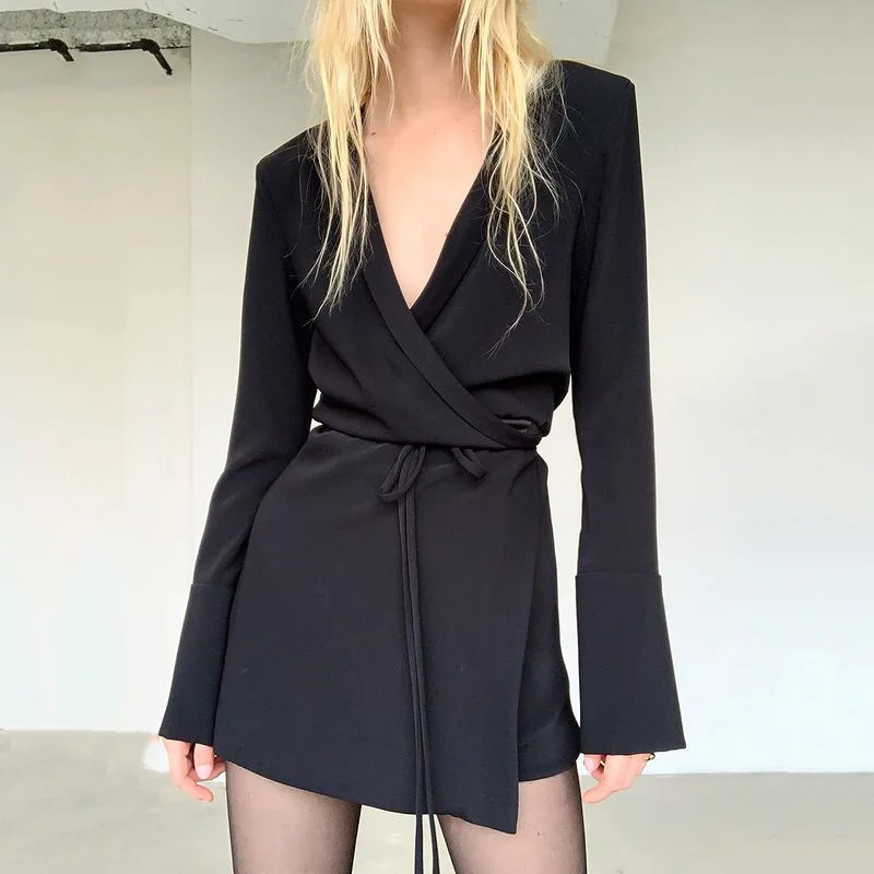 

FS3380A 2021 new arrivals dress women sexy deep V neck t shirt dress