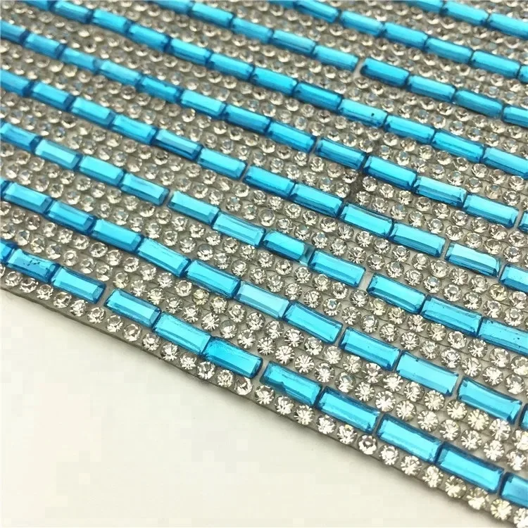

2021 New Design Rectangle Mesh Rhinestone Hot Fix Adhesive Sheet for Garment