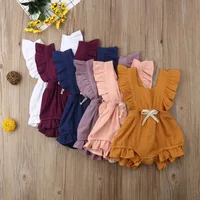 

Newborn Baby Girl Summer Ruffle Solid Romper Bodysuit Jumpsuit Outfit Clothes