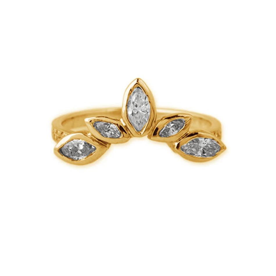 

925 sterling silver rings wholesale online 18k gold vermeil classic 5 marquise leaf shaped zircons curved band ring