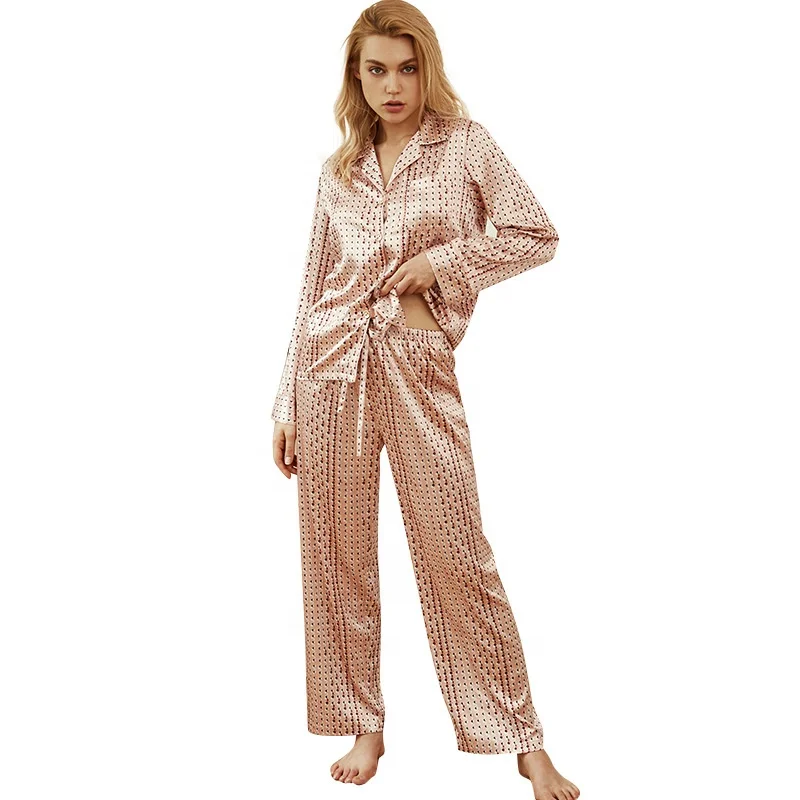 

Summer Sexy Satin Designer Women Long Pajamas Suits Sleepwear