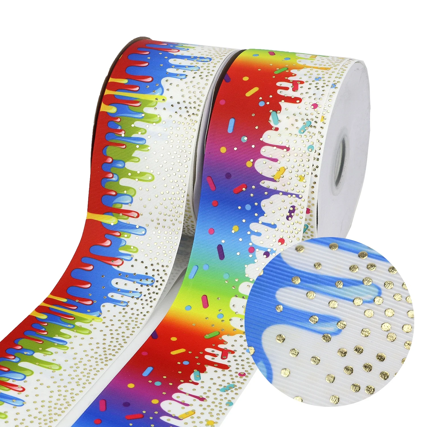 

Liston Para Monos Gold Foil Polka Dot Ice-Cream Print Ribbon For Bows, Request