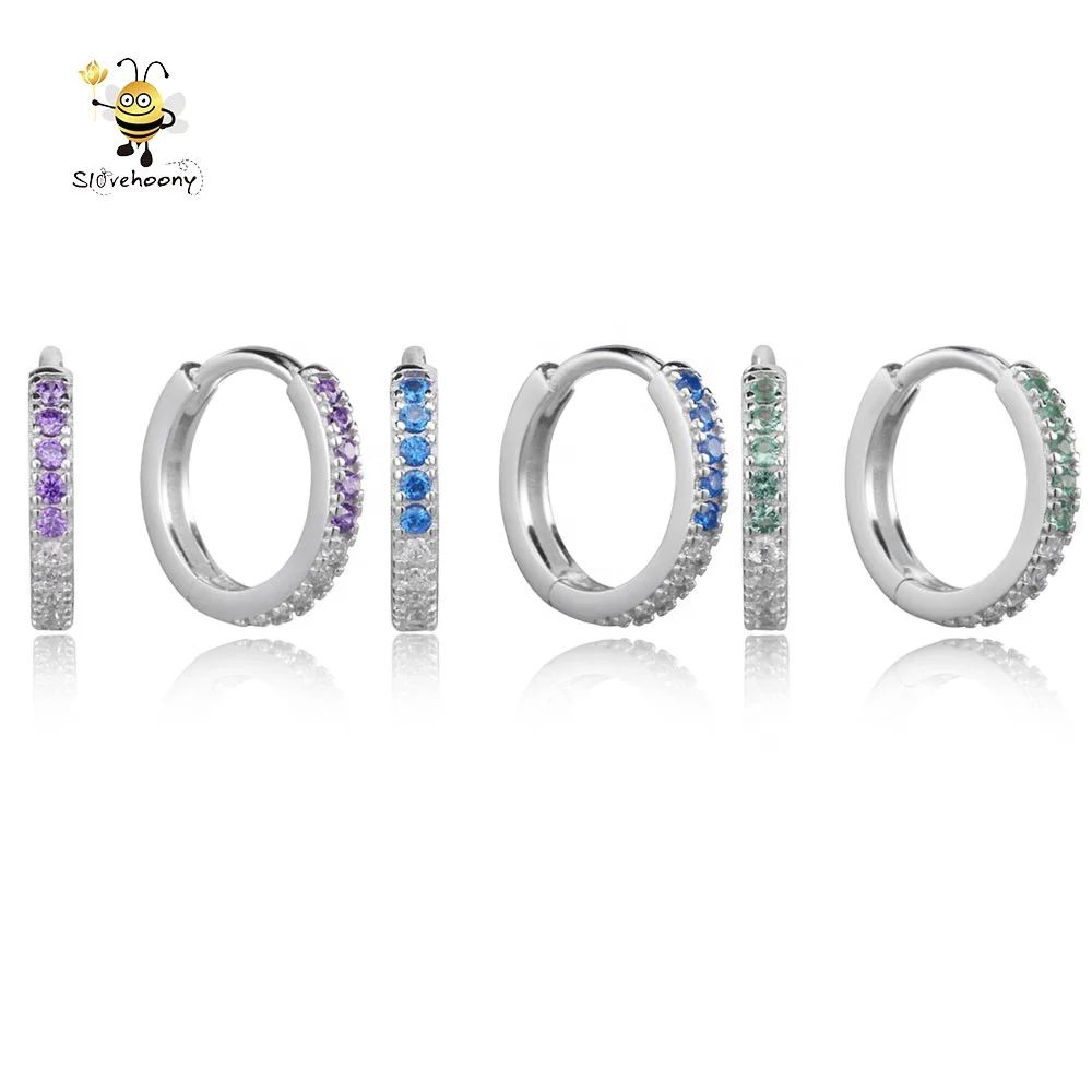 

Slovehoony New Designs Colors Crystal Earrings Zirconia Hoop Earrings 925 Sterling Silver Huggies Earring For Woman 2021 Jewelry, 18k gold plated