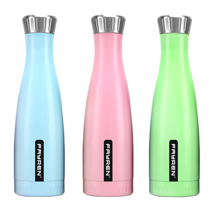 

High quality Double wall vacuum insulated sports water bottle reusable wave water bottle cola shape, Customized color