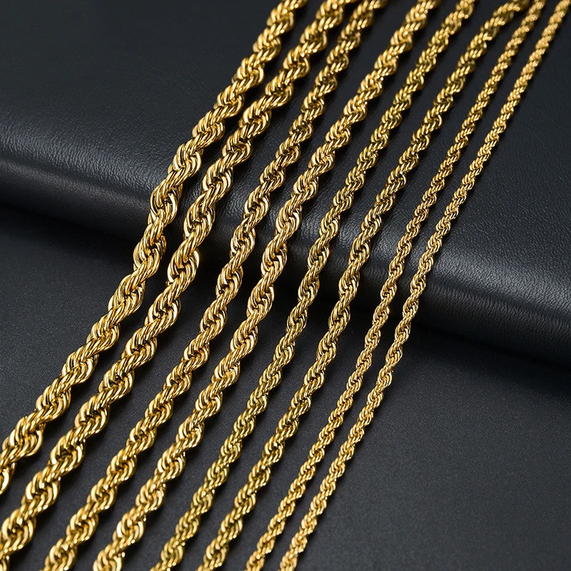 

Hot Necklace Jewelry Titanium Steel Plated 18k Real Gold Mens Chain Jewelry 3mm Twist Thick Rope Chain Stainless Steel Necklace