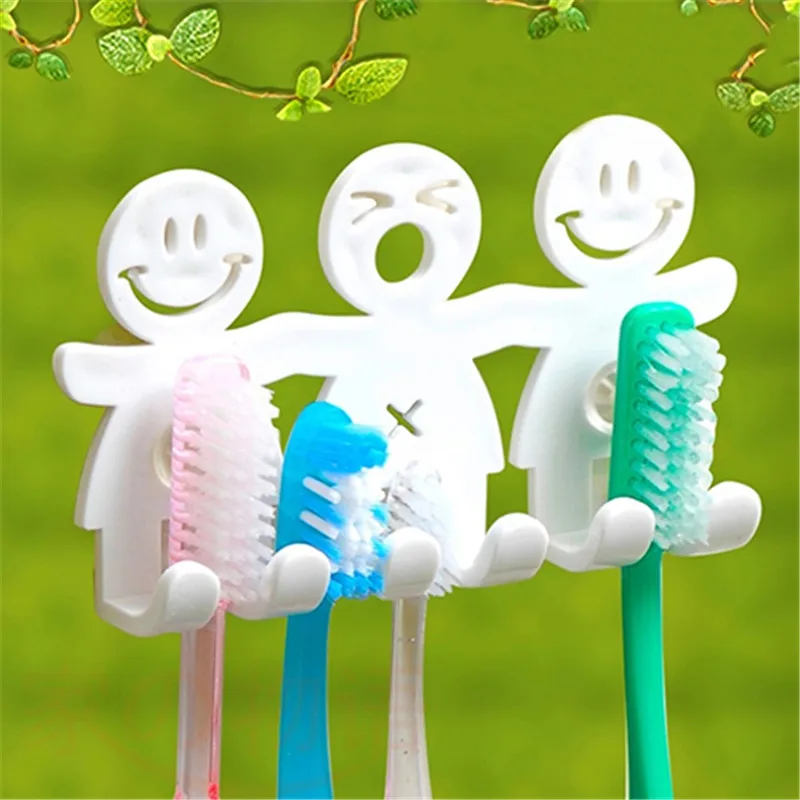 

Cute Smile Face Toothbrush Towel Holder Rack Wall Sucker Hook rack Kitchen Organizer Bathroom Accessory Wall-mounted Toothbrush, As photo