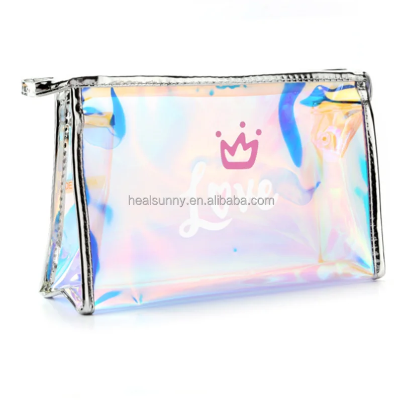 

10 pcs custom logo transparent TPU Holographic cosmetic bag Personalized laser pvc makeup bag