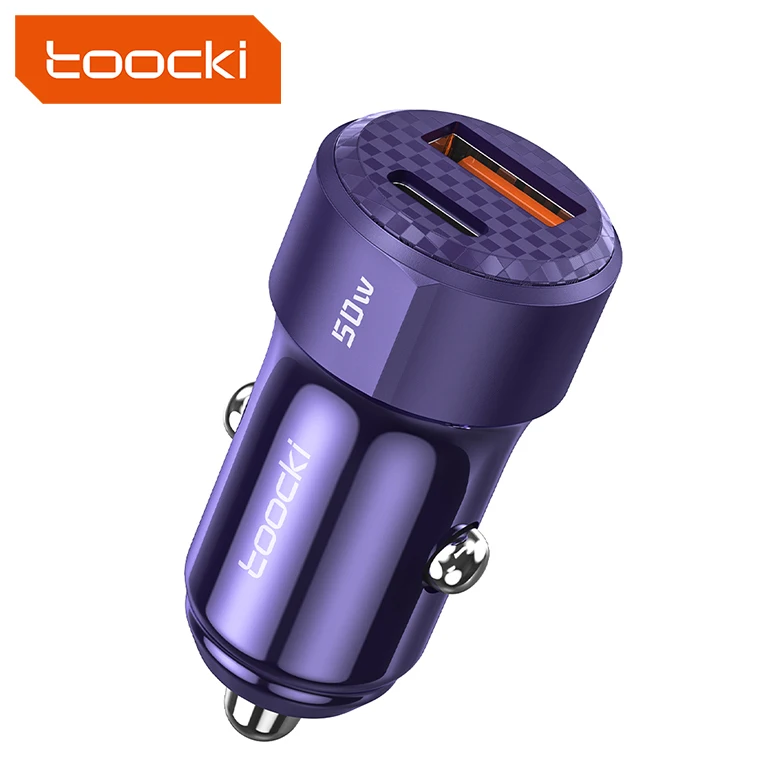 

Toocki new arrive PD3.0 50W dual port fast charger type c with cable 50w small size car charger