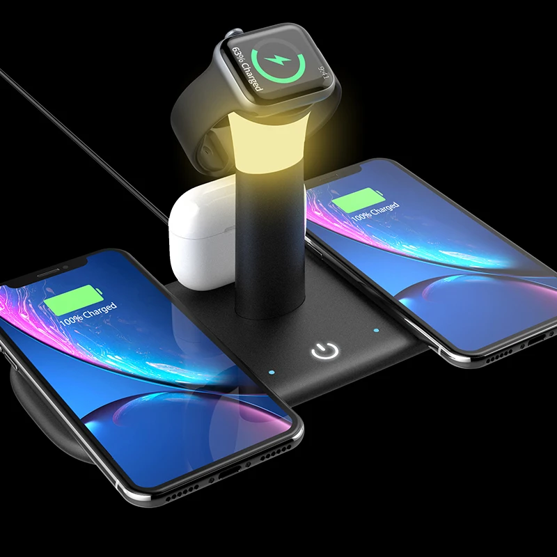 

New Design 15W Qi Wireless Charging Station LED Night Light Lamp WIFI Control Mobile Phone Wireless Charger For iPhone