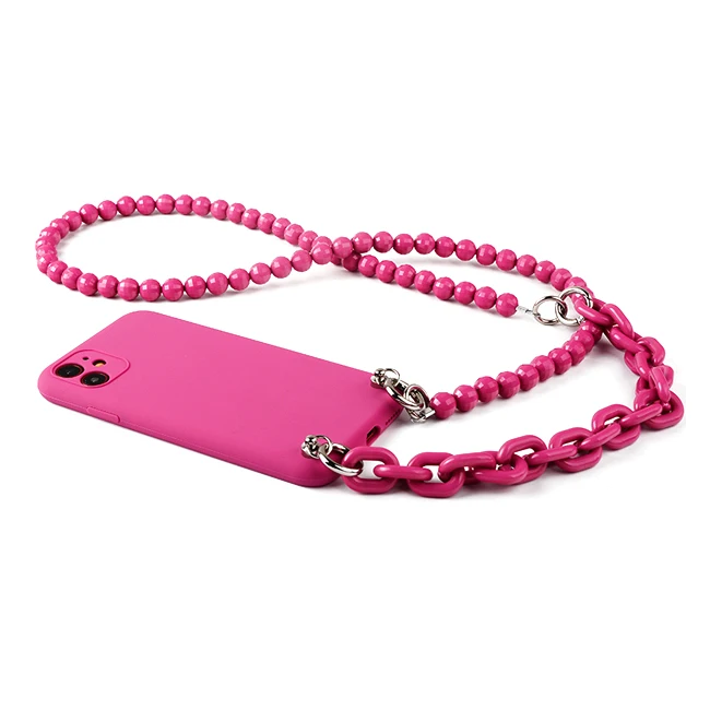

Fashion color changing colorful glass beads acrylic large link chain strap tpu pc full cross body phone case