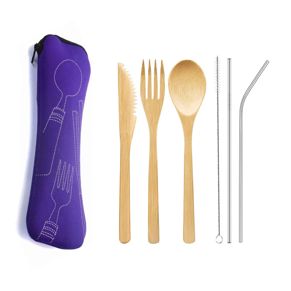 

Environmentally Friendly Biodegradable Compostable Cutlery Outdoor Portable Bamboo Utensils with Case