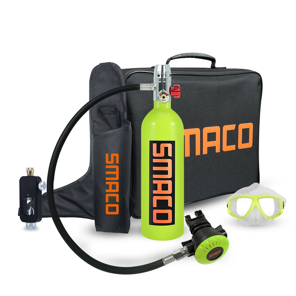

SMACO DOT 1L Portable Mini Equipment 200bar Cylinder Mini Scuba 1L tank set, Black/green/orange