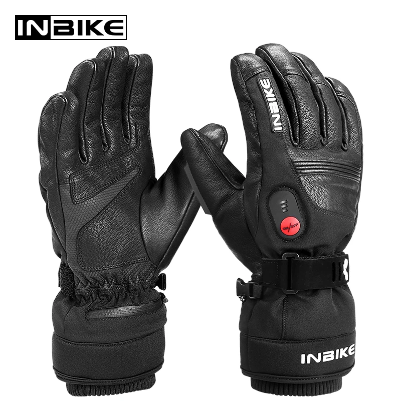 

INBIKE Heated Sport Gloves USB Rechargeable Waterproof Electric Thermal Leather Motorcycle Gloves HM1902, Black