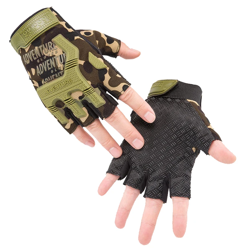 

Outdoor Camouflage Hunting Sport Gloves Anti-Slip Shock-Absorbing Bicycle Cycling Gloves Half Finger Cycle Gloves, Black,tan,green,camouflage