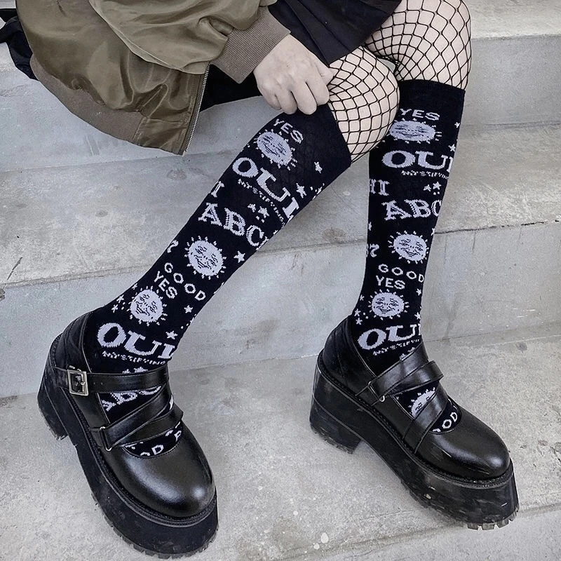 

Harajuku Dark Magic Star Moon Knee Socks Women Girl Gothic Punk Streetwear Mall Goth JK School Casual Retro Ouija Board Long sox