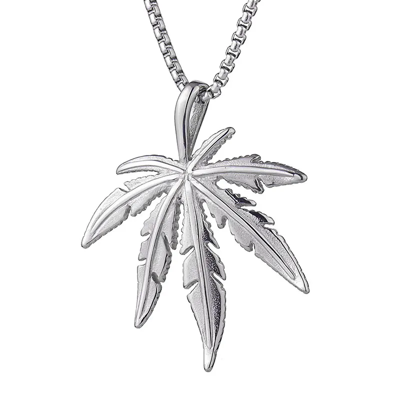 

Fashion hemp leaf hip hop maple leaf hip hop wild street stainless steel personality necklace for men and women