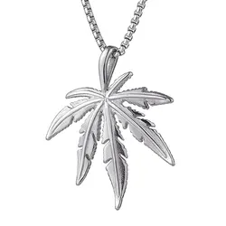 Fashion hemp leaf hip hop maple leaf hip hop wild street stainless steel personality necklace for men and women