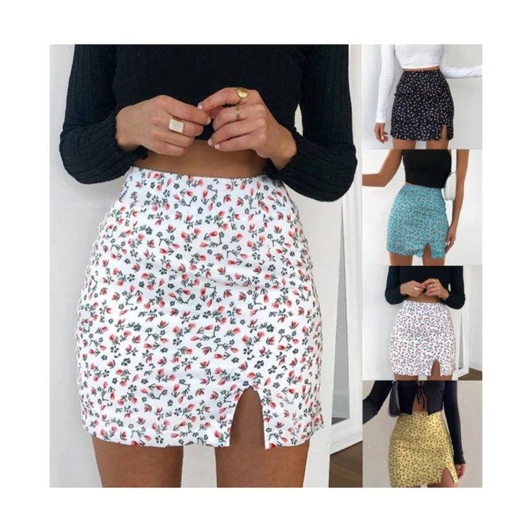 

2021 summer European and American sexy women's floral split skirt hip skirt Slim fashion ladies skirt