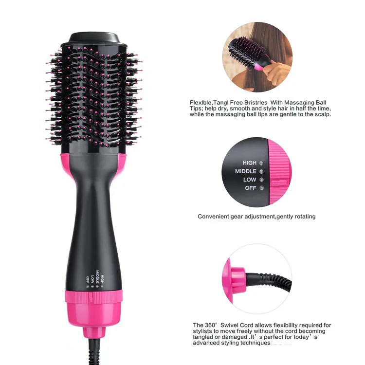 

Best Price Rev 1000W Hot Air Hair Dryer Brush, Black + pink