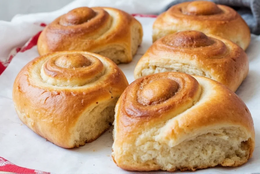Close-up of traditional Swedish cinnamon buns (kanelbullar) arranged on a wooden plate with coffee cup, showing their characteristic small size and pearl sugar topping