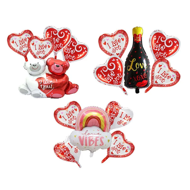 

New cross-border Valentine's Day aluminum balloon set of 5 pieces Care Bear rainbow balloon bottle aluminum balloon set