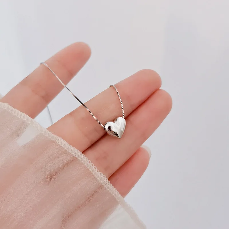 

Simple S925 Sterling Silver Love Necklace Heart Shaped Collar Clavicle Necklace for Women Girls