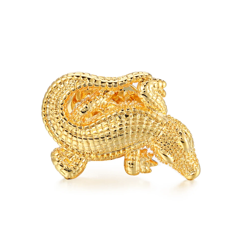 

OB Men's Jewelry Real Gold Plating Plain Animal Badge Brooch Stock 3D Crocodile Shaped Brooch, White or gold