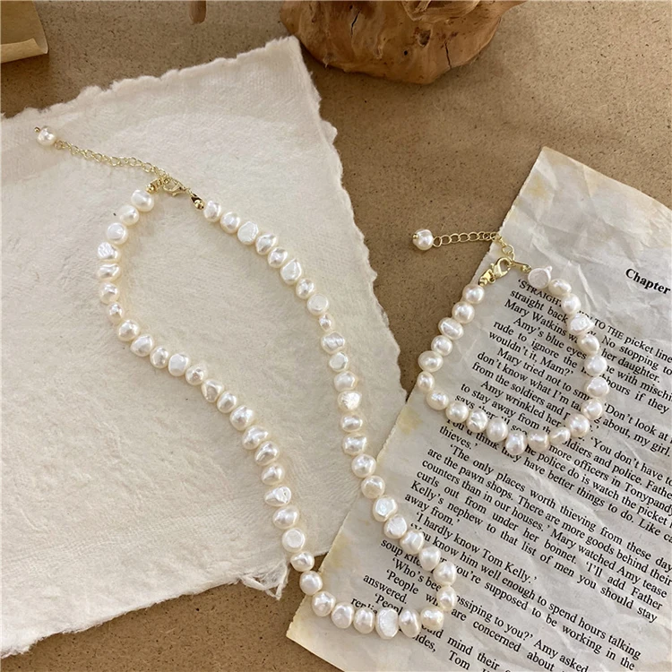 

G2254 Wholesale collier real Baroque Freshwater Real Pearl Necklace And Bracelet round long beads For Women Fashion Jewelry Sets