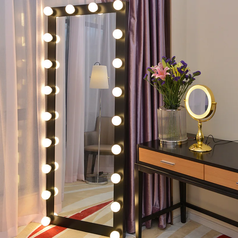 

Christmas Gift for girls Hollywood Style LED 3 color light Full Body Length Dressing Makeup Vanity Mirror with light bulbs, Silver,black