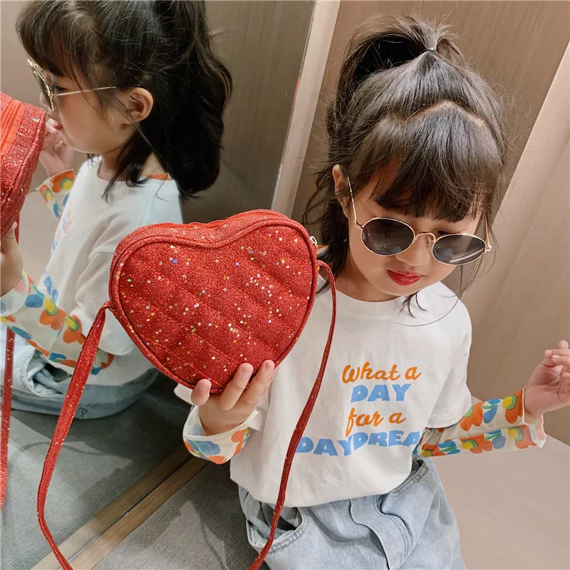 

Traveling Handy Crossbody Bag Heart Shaped Sequin Zipper pretty purses child mini handbag evening girls