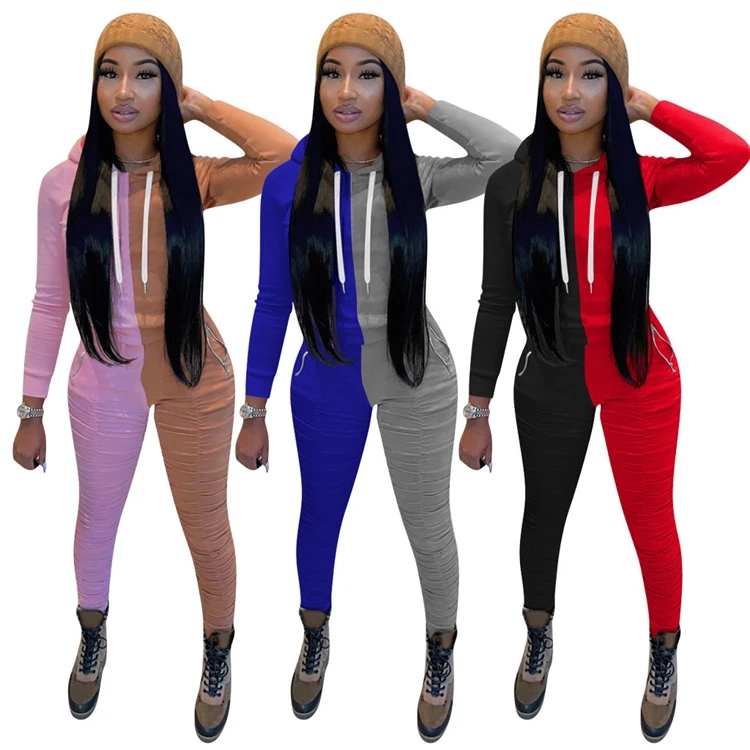 

New arrivals tone tone color long sleeve two piece set fitness stacked pants women clothing 2 piece workout set