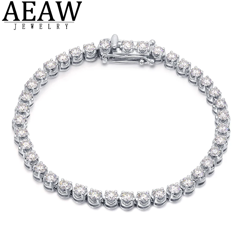 

AEAW Charm Bracelets Women Solid 14k White Gold Jewelry Round Moissanite Diamond Wedding Party Bracelet 0.4ct 3.0mm D color VVS1