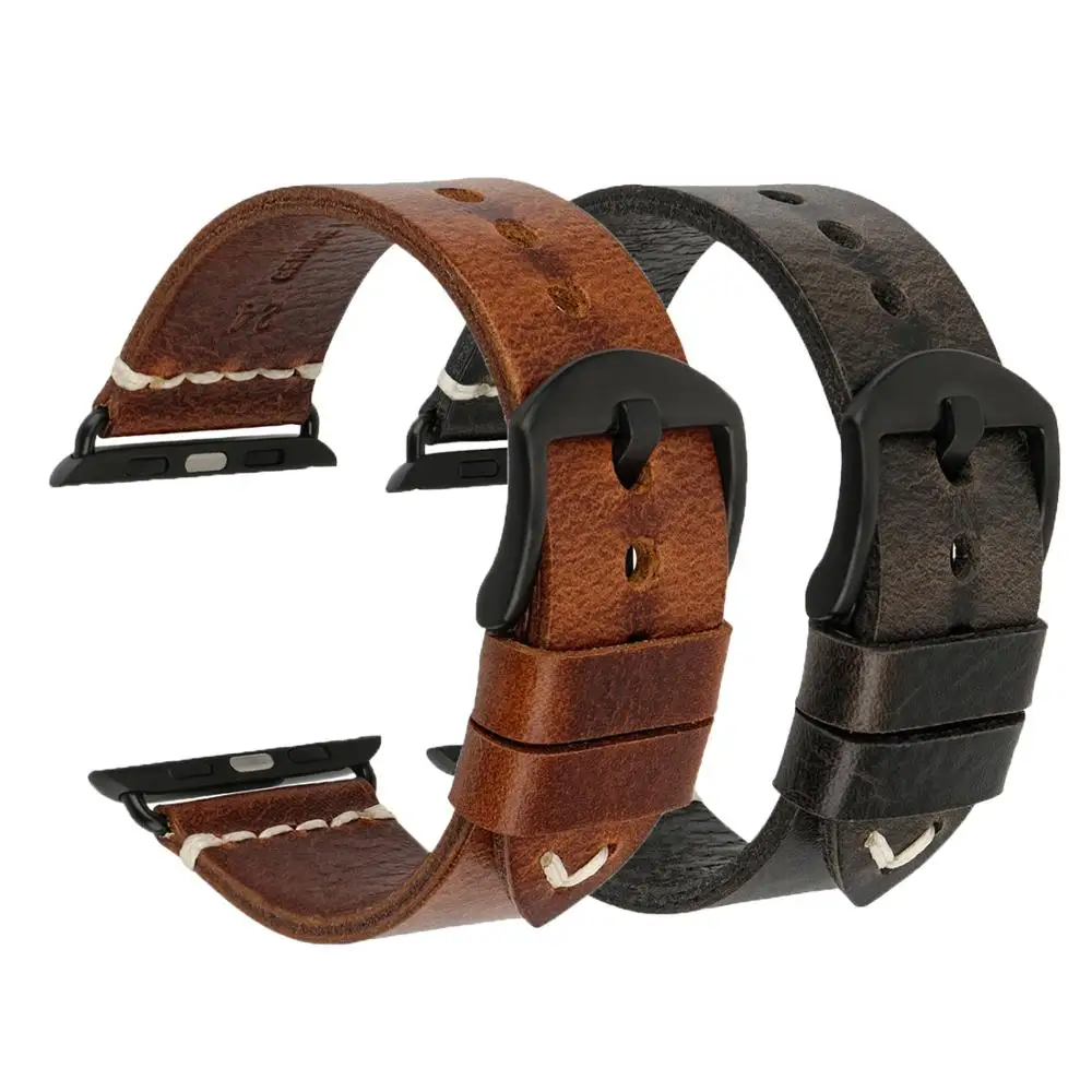 

Compatible with Apple Watch Band 38mm 40mm 42mm 44mm, Top Grain Leather Watch Strap for iWatch Series SE 6 5 4 3 2 Wristband, Light brown / dark brown / dark grey / red /blue / green /