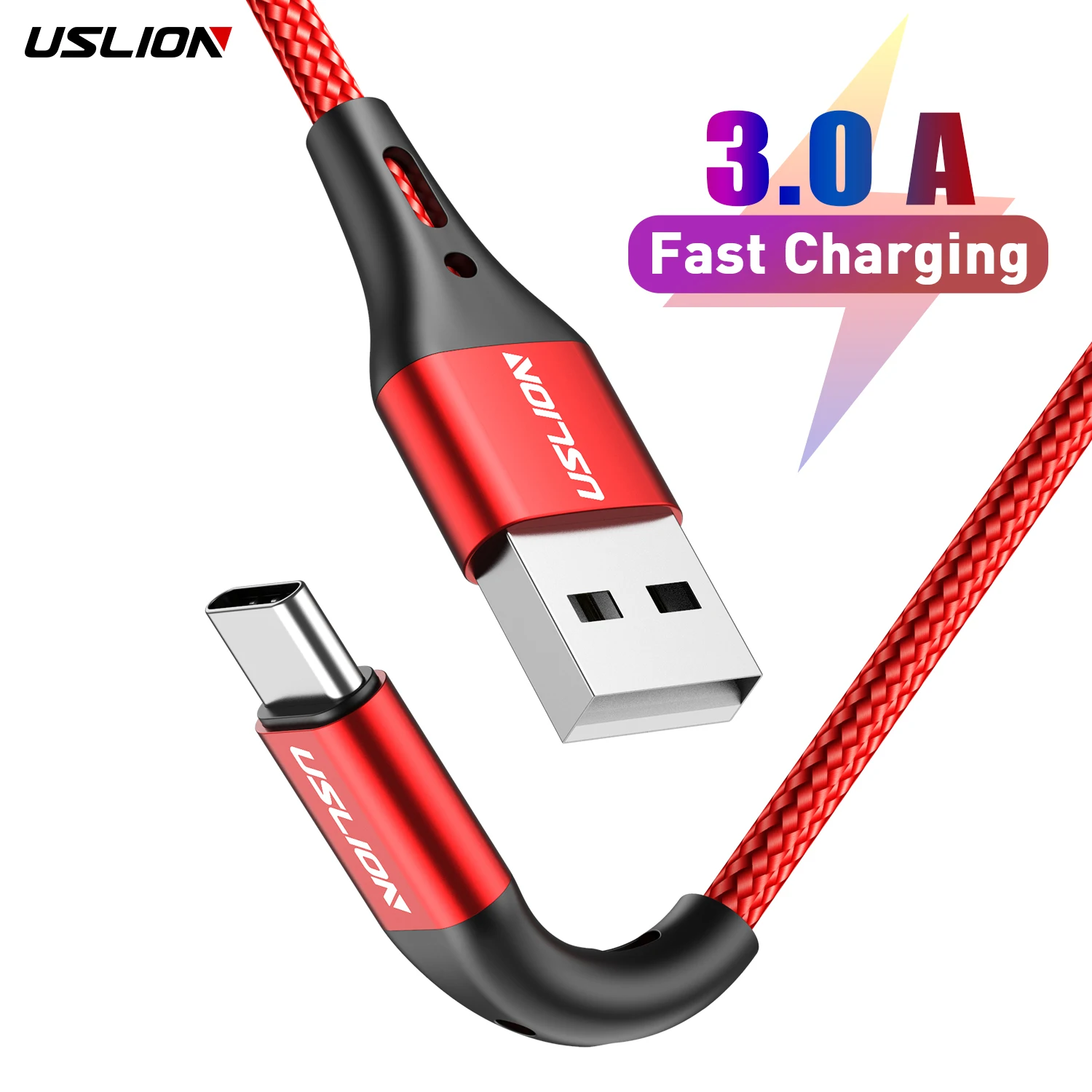 

USLION 1M USB TYPE C Cable Fast Charging Mobile Phone Cable USB Type-C Cable Data Cord for Huawei for Samsung for Xiaomi, Black,blue,purple,red